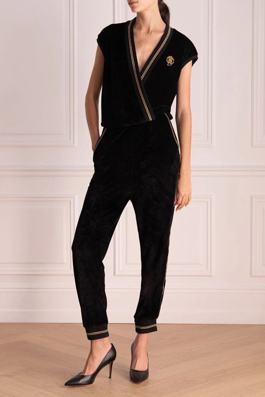 Roberto Cavalli Gym Velour Jumpsuit Women's Black Gold Size 42 Medium